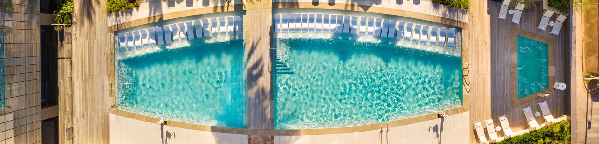 drone shot of rooftop pool