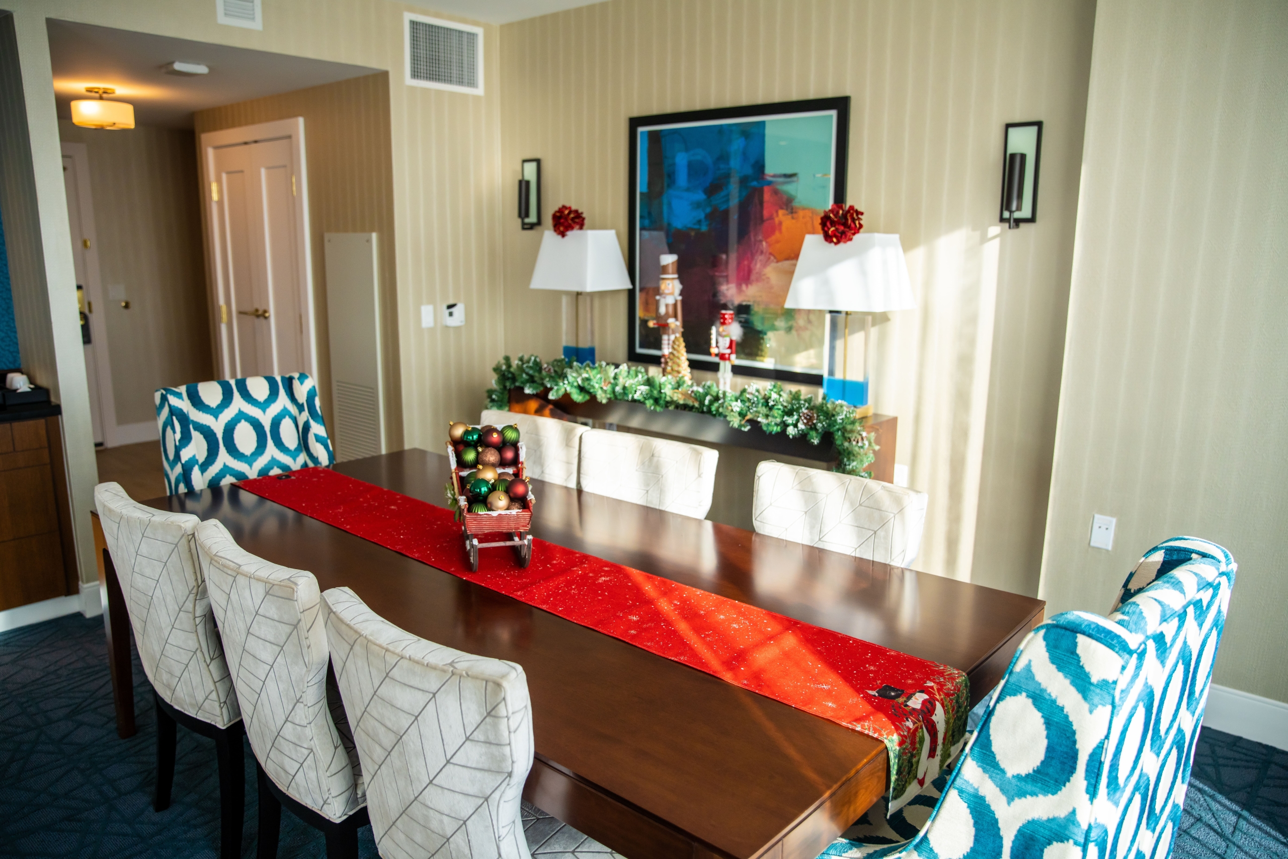 Christmas decorated hotel suite