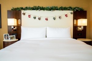 Christmas decorated hotel bed